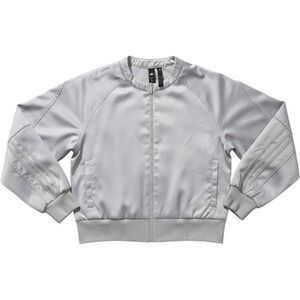 Adidas Gray Silver Bomber Jacket Large Zip Windbreaker Long Sleeve Used